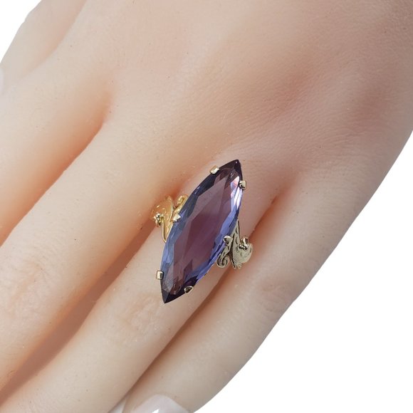 Vintage 14 Karat Yellow Gold Simulated Amethyst Ring Size 7 #12086 - Picture 8 of 8